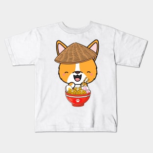 Funny Corgi Eating Ramen Kids T-Shirt